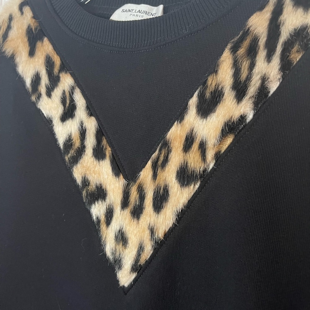 Saint Laurent leopard trim sweat shirt